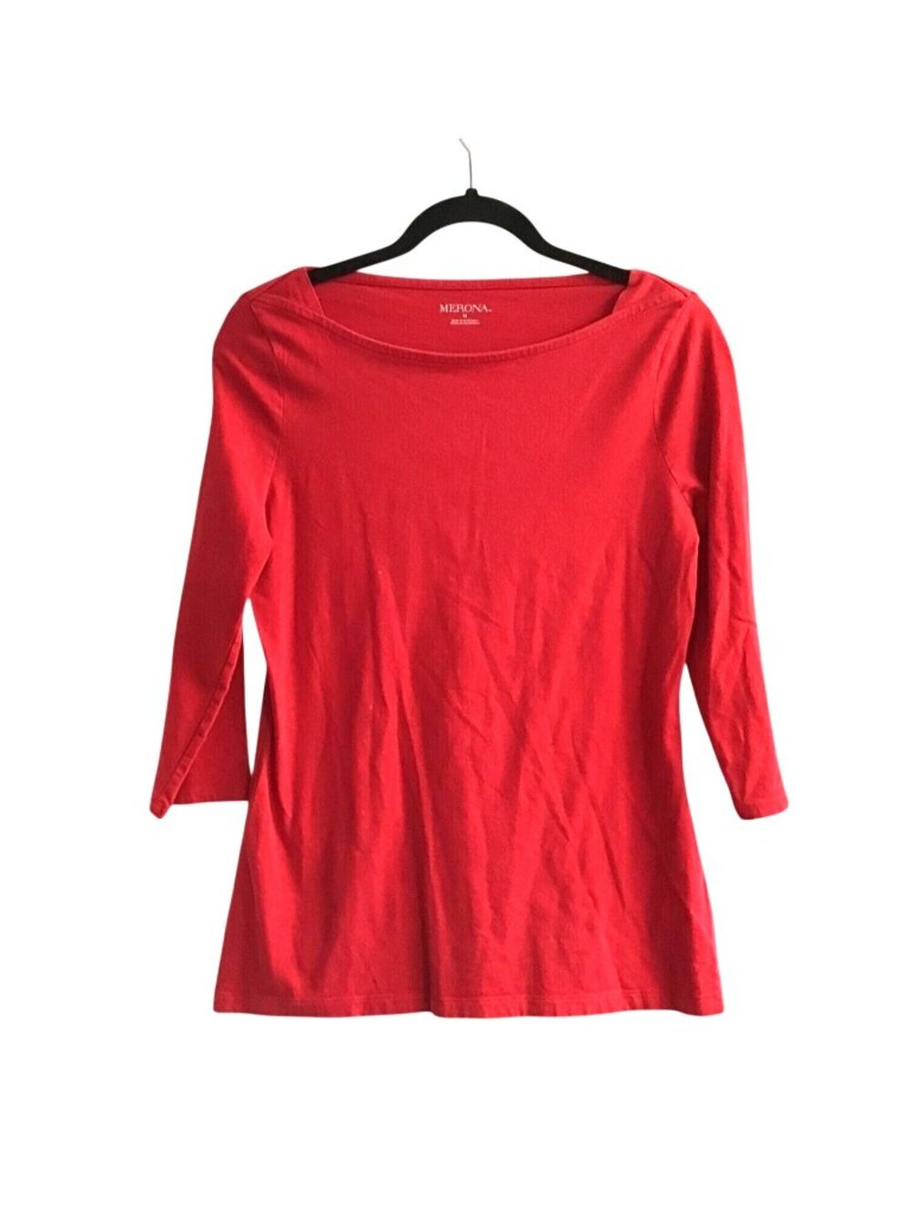 MERONA- WOMENS RED 3/4 SLEEVE 95% COTTON TOP SIZE MEDIUM